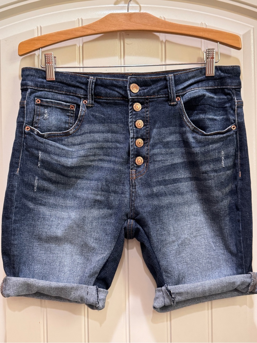 Time and Tru Dark Blue Rolled Cuff Denim Shorts